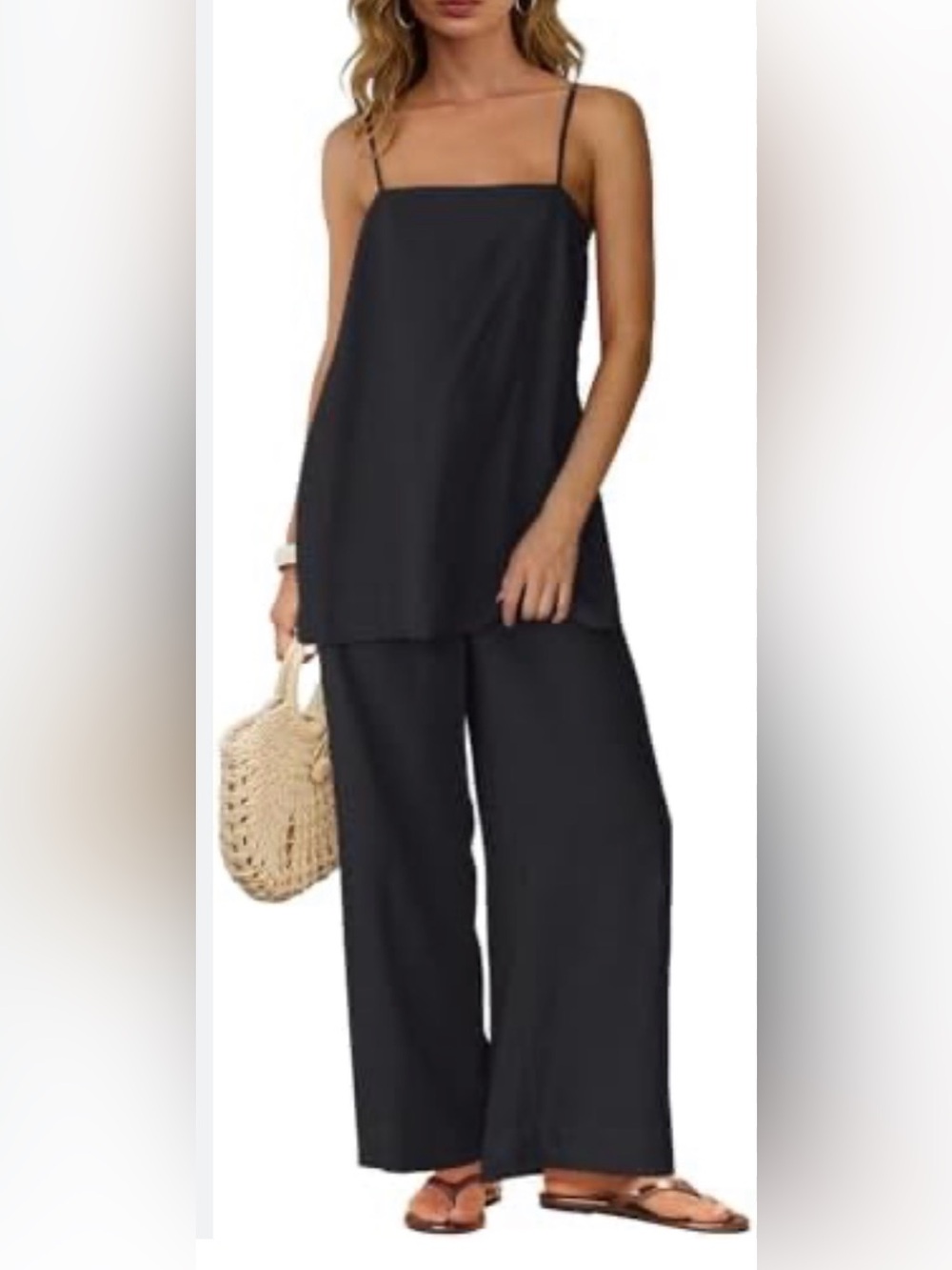 Black Wide-Leg Linen Pant with Top (set)